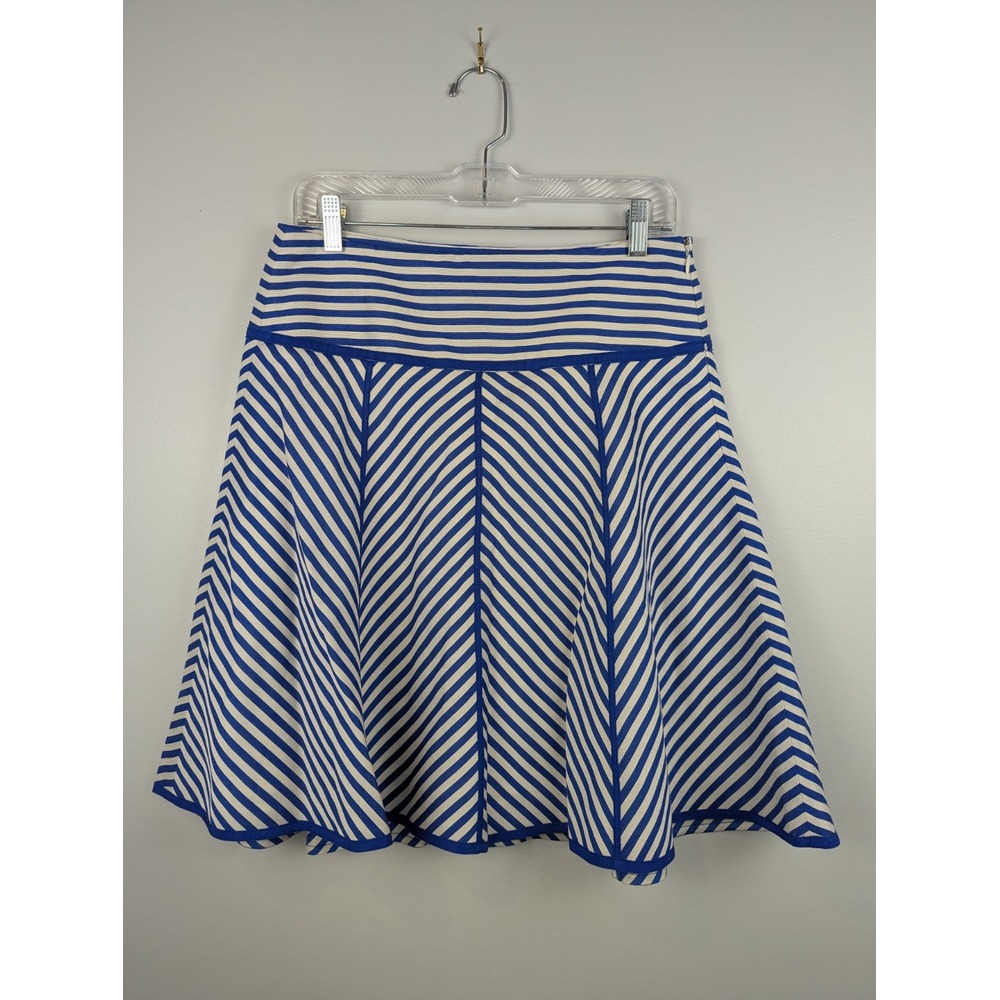 Finity Women's Flared Skirt Blue White Stripes 8‎ Nautical Retro Chevron Lined